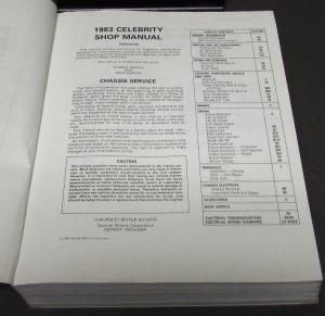 1983 Chevrolet Dealer Service Shop Manual Celebrity Chassis Body Chevy Repair