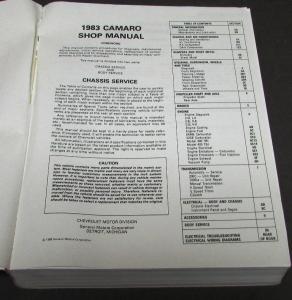 1983 Chevrolet Dealer Service Shop Manual Camaro Chassis Body Z28 Chevy Repair