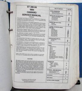 1984 Chevrolet Dealer Service Shop Manual Camaro Chassis Body Z28 Chevy Repair