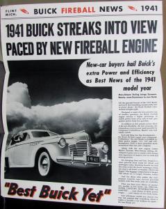 1941 Buick Fireball Mailer Special Century Limited Super Roadmaster Sales Folder