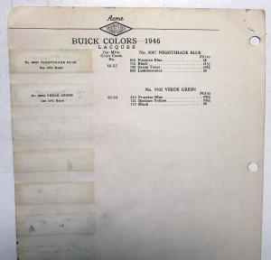 1946 Buick Paint Chips 2 Sided Sheet Page With Formulas By Acme Original
