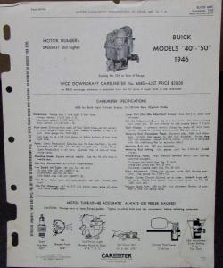 1946 Buick Models 40 & 50 Carbureter Specs Parts List & Tune Up Instructions