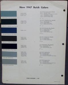 1947 Buick Color Bulletin No 18 Dupont Paint Chips Original