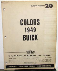 1949 Buick Color Bulletin No 20 Dupont Paint Chips Original Leaflet Set