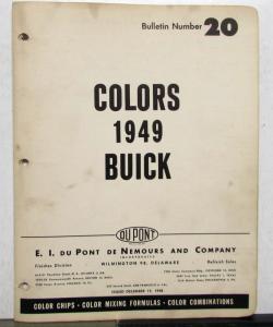 1949 Buick Color Bulletin No 20 Dupont Paint Chips Original Leaflet Set