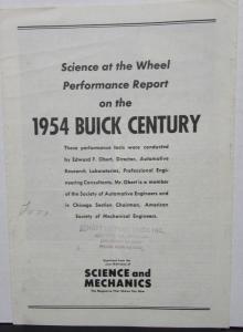 1954 Buick Century Performance Report From Science and Mechanics Magazine Orig