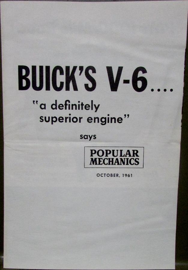 1962 Buick V6 Reprint Article Popular Mechanics Oct 61