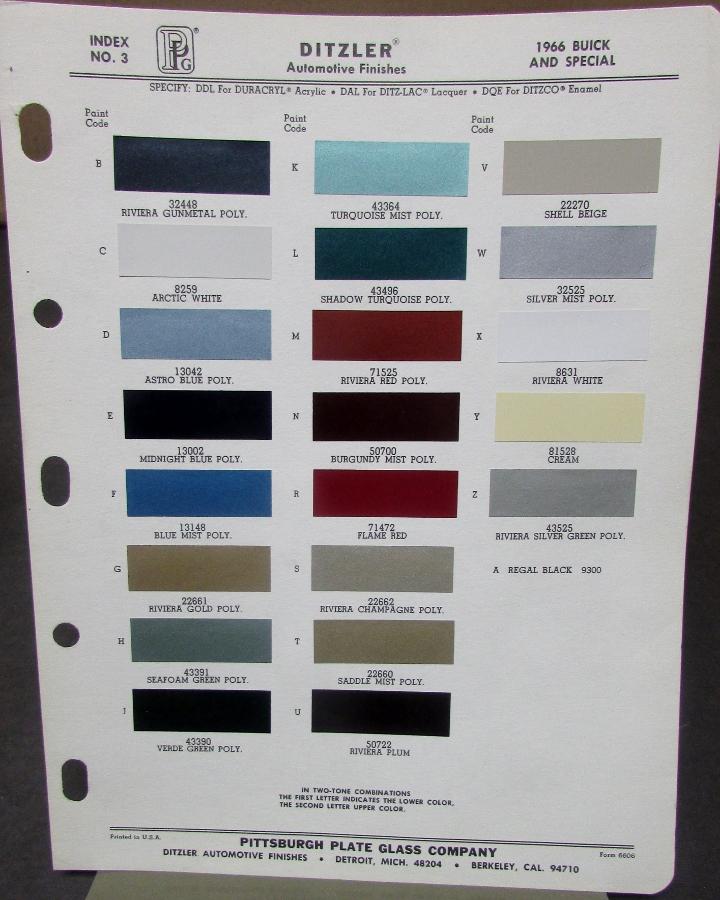 1966 Buick and Special Diztler Paint Chips Original