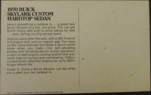 1970 Buick Skylark Custom Hardtop Sedan Original Postcard
