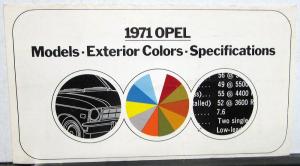 1971 Buick Opel Models Exterior Colors Specifications Sales Brochure Leaflet