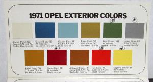 1971 Buick Opel Models Exterior Colors Specifications Sales Brochure Leaflet