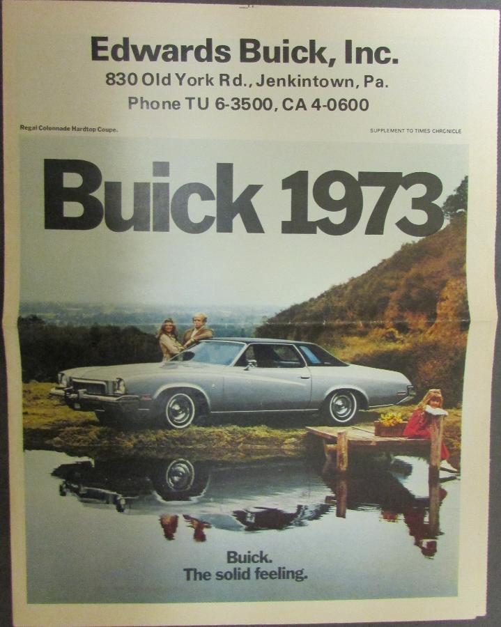 1973 Buick Newsprint AD Supplement Times Chronicle Original Color Sales