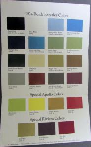 1974 Buick Exterior Color Paint Chips Brochure Special Apollo & Riviera Colors