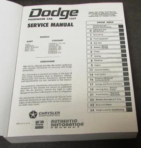 1969 Dodge Dealer Service Shop Manual Charger Coronet Dart Mopar Repair Hemi NEW