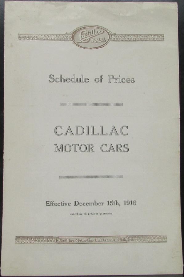 1917 Cadillac Motor Cars Schedule of Prices Sales Leaflet Brochure Original Item