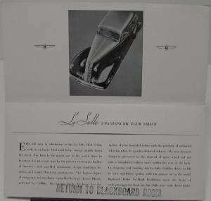 1934 LaSalle 5 Passenger Club Sedan Dealer Sales Folder Original By Cadillac