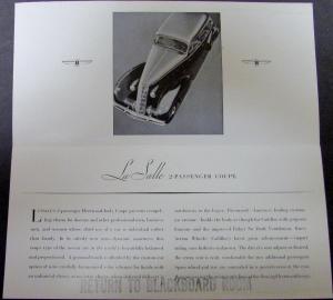 1934 Cadillac LaSalle Two Passenger Coupe Dealer Sales Folder Original