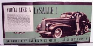 1938 Cadillac LaSalle V8 Coupe & Sedan Sales Brochure Folder Original