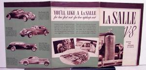1938 Cadillac LaSalle V8 Coupe & Sedan Sales Brochure Folder Original