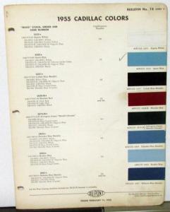 1955 Cadillac Paint Chip & 51 thru 54 Color Code List on Back of Sheet 3 Orig