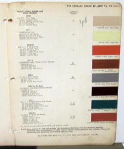 1955 Cadillac Paint Chip & 51 thru 54 Color Code List on Back of Sheet 3 Orig