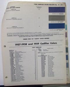 1960 Cadillac DuPont Paint Chips & Paint Codes & Names for 1957 1958 1959 Orig