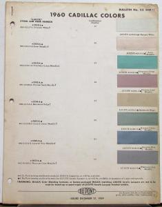 1960 Cadillac DuPont Paint Chips & Paint Codes & Names for 1957 1958 1959 Orig