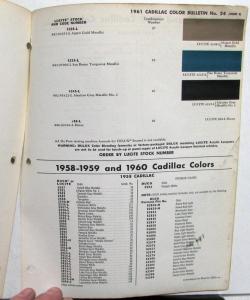 1961 Cadillac DuPont Paint Chips 3 Sheets 68 Thru 60 Colors List Original