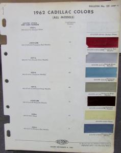 1962 Cadillac DuPont Paint Chips Bulletin No 25 Original