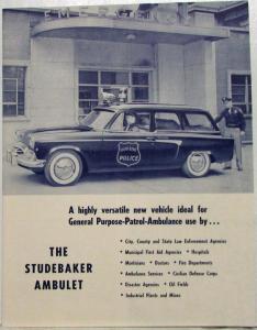 1954 1955 Studebaker Dealer Sales Brochure Ambulet Police Ambulance Patrol Rare