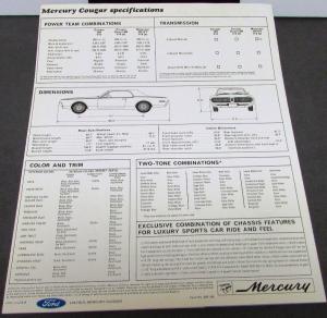1967 Mercury Cougar 289 GT Sales Folder Oversized Original
