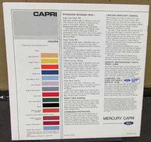 1979 Mercury Capri RS Turbo Ghia Color Sales Brochure Original Oversized