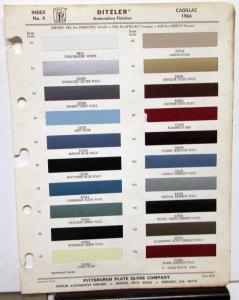 1966 Cadillac Ditzler PPG Paint Color Chips Sheet Original