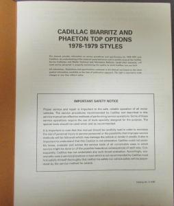 1978 1979 Cadillac Biarritz & Phaeton Roof Top Option Service Information Manual
