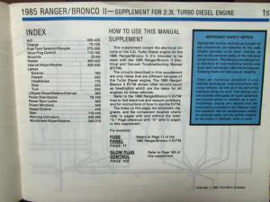 1985 Ford Bronco II Ranger Electrical & Vacuum Diagram Manual Diesel Supplement