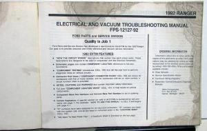 1992 Ford Ranger Pickup Truck Electrical & Vacuum Trouble Shooting Shop Manual