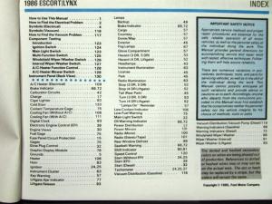 1986 Ford Mercury Dealer Electrical & Vacuum Diagram Service Manual Escort Lynx