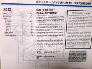 1986 Ford Mercury Electrical & Vacuum Diagram Manual Escort Lynx EXP Supplement