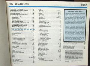 1987 Ford Mercury Dealer Electrical & Vacuum Diagram Manual Escort Lynx EXP