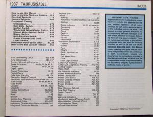 1987 Ford Mercury Dealer Electrical & Vacuum Diagram Service Manual Taurus Sable
