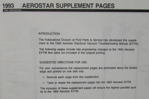 1993 Ford Aerostar Van SUPPLEMENT Electrical Vacuum Trouble Shooting Shop Manual