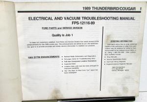 1989 Ford Mercury Dealer Electrical & Vacuum Diagram Manual T-Bird Cougar