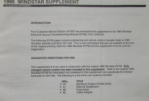 1995 Ford Windstar Supplement Electrical & Vacuum Troubleshooting Shop Manual