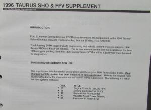 1996 Ford Taurus SHO FFV Supplement Electrical Vac Troubleshooting Shop Manual