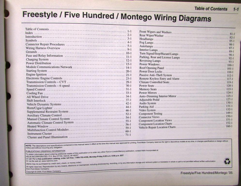 2005 Ford Mercury Electrical Wiring Diagram Service Manual Freestyle