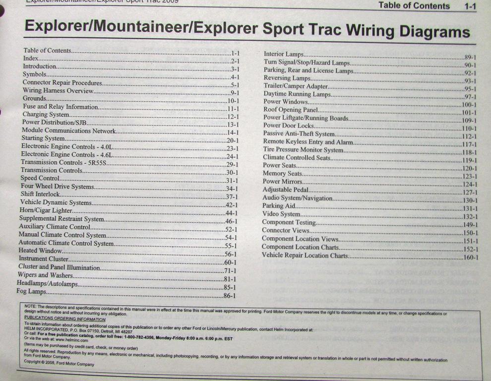 2009 Ford Mercury Electrical Wiring Diagram Explorer Mountaineer Sport Trac