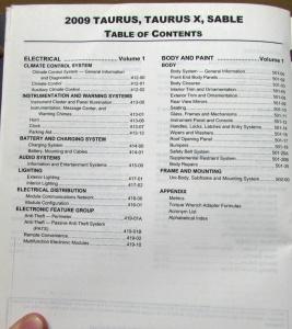2009 Ford Taurus & X and Mercury Sable Service Shop Repair Manual Original