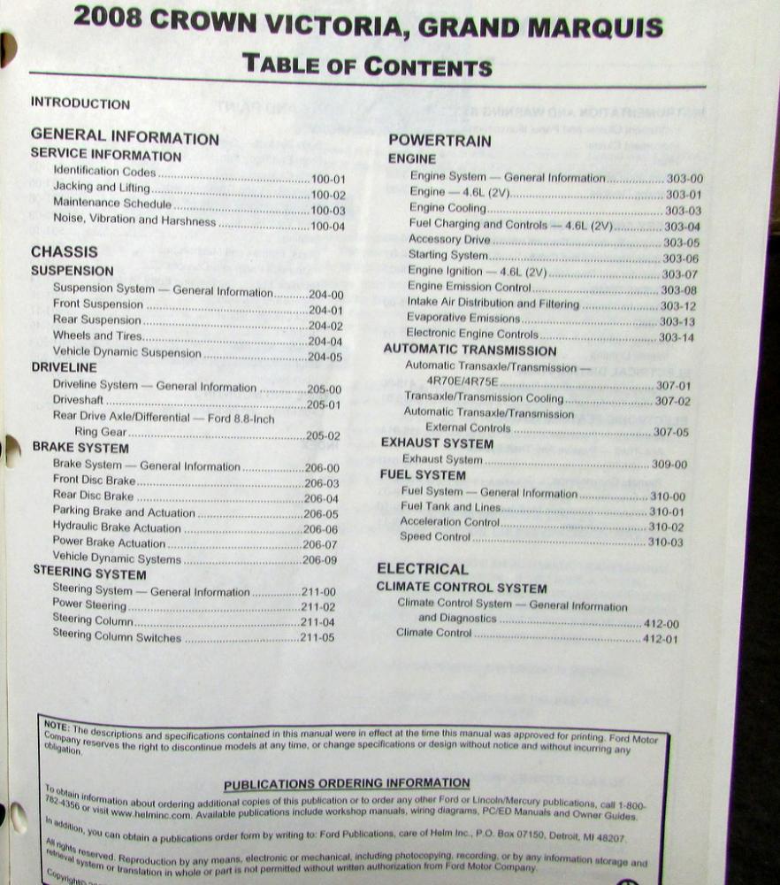 2008 Ford Crown Victoria & Mercury Grand Marquis Service Shop Repair Manual Orig