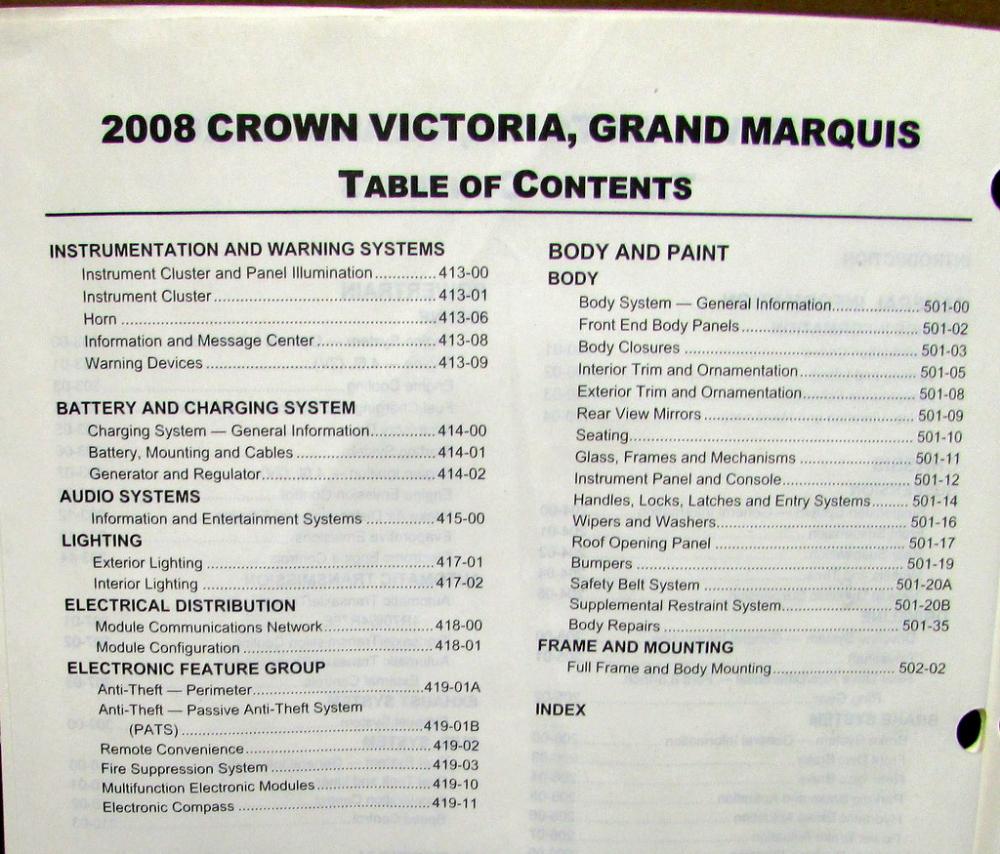2008 Ford Crown Victoria & Mercury Grand Marquis Service Shop Repair Manual Orig