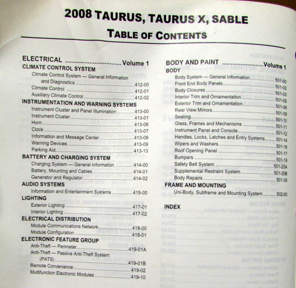 2008 Ford Taurus & X and Mercury Sable Service Shop Repair Manual Original